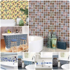 18Pcs Mosaic Tile Stickers Backsplash Self Adhesive Transfer Kitchen Wall Floor Decals