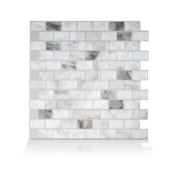 Smart Tiles 4-Piece 10-in X 10-in White, Marble, Gray Peel And Stick Vinyl Tile