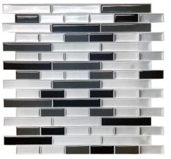 Crystiles Black, Deep Grey And Brushed Silver 12 In. X 12 In. Peel And Stick Vinyl Wall Tile Backsplash, "Pro" Series Thicker Version (4-Pack)