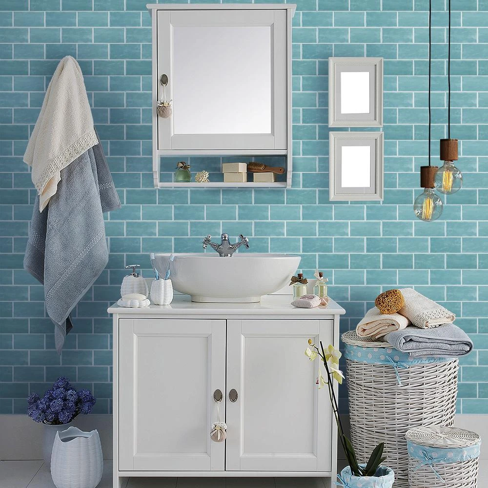 Jeffrey Court Aquamarine Blue 3 In. X 6 In. Glossy Textured Ceramic Wall Tile (10 Sq. Ft. / Case) 4 Jeffrey Court Aquamarine Blue 3 In. X 6 In. Glossy Textured Ceramic Wall Tile (10 Sq. Ft. / Case) - Image 2