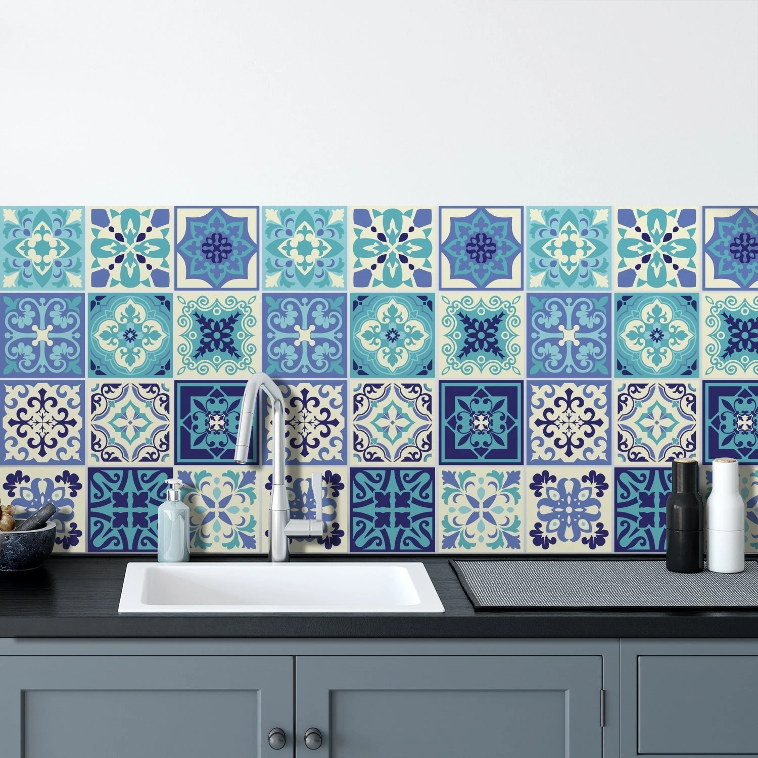 Walplus Peel And Stick Wall Tile Sticker Kitchen Bathroom Backsplash Splashback Tile Paint Stick On Tile Daliah Blue And Turquoise Mediterranean 6 Walplus Peel And Stick Wall Tile Sticker Kitchen Bathroom Backsplash Splashback Tile Paint Stick On Tile Daliah Blue And Turquoise Mediterranean - Image 4