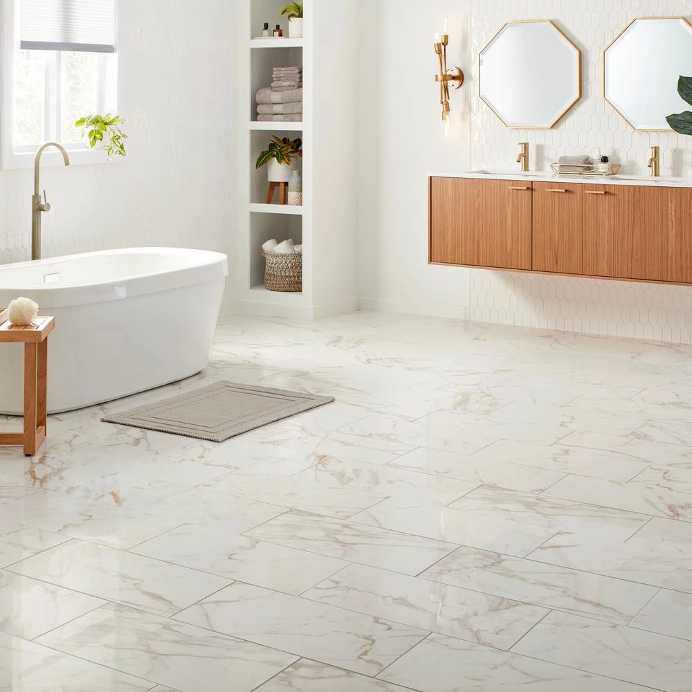 Daltile QuicTile 12 In. X 24 In. Calacatta Marble Polished Porcelain Locking Floor Tile (9.6 Sq. Ft. / Case) 4 Daltile QuicTile 12 In. X 24 In. Calacatta Marble Polished Porcelain Locking Floor Tile (9.6 Sq. Ft. / Case) - Image 2