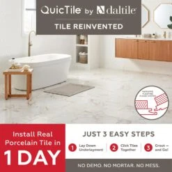 Daltile QuicTile 12 In. X 24 In. Calacatta Marble Polished Porcelain Locking Floor Tile (9.6 Sq. Ft. / Case) 29 Daltile QuicTile 12 In. X 24 In. Calacatta Marble Polished Porcelain Locking Floor Tile (9.6 Sq. Ft. / Case) -Flooring Shop dfed58ea16cdadbc304c5ee9a9004e67 1800x1800