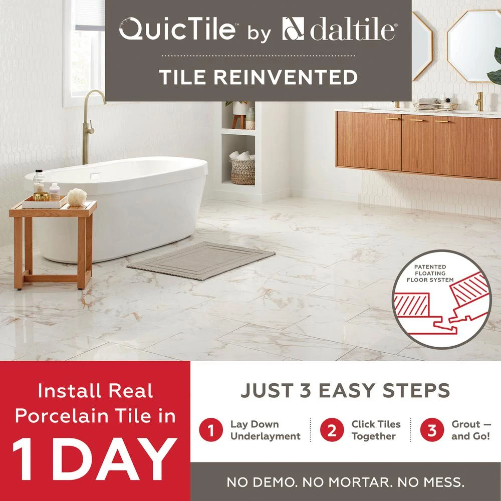 Daltile QuicTile 12 In. X 24 In. Calacatta Marble Polished Porcelain Locking Floor Tile (9.6 Sq. Ft. / Case) 10 Daltile QuicTile 12 In. X 24 In. Calacatta Marble Polished Porcelain Locking Floor Tile (9.6 Sq. Ft. / Case) - Image 8
